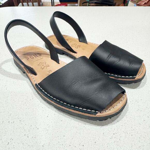 Pons Avarcas Classic Style black leather sandals Size 39/8.5 - Picture 6 of 7